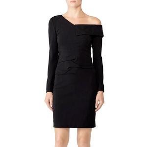 Nicole Miller Black Structured One Shoulder Dress Long Sleeve $430 - Size 6